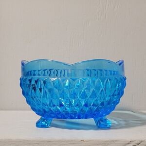 Vintage Blue Glass Pedestal Dish